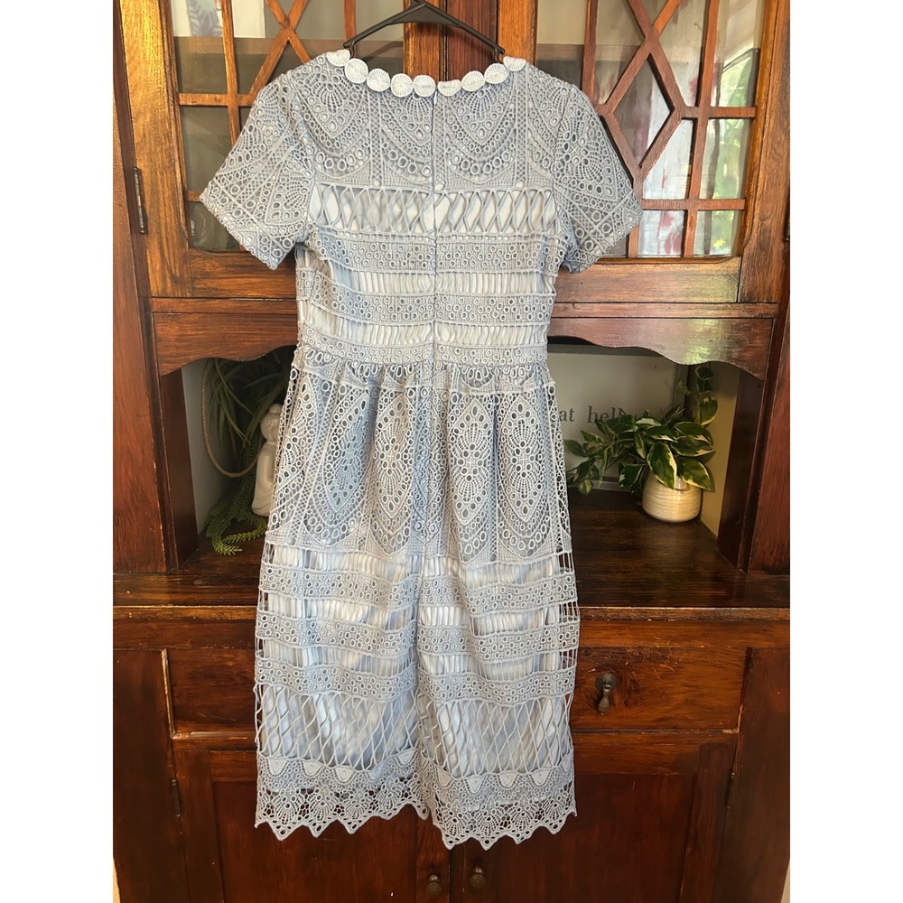 Jessakae Women's Blue Lace Dress, Short Sleeve Scalloped Neckline - Picture 3 of 5